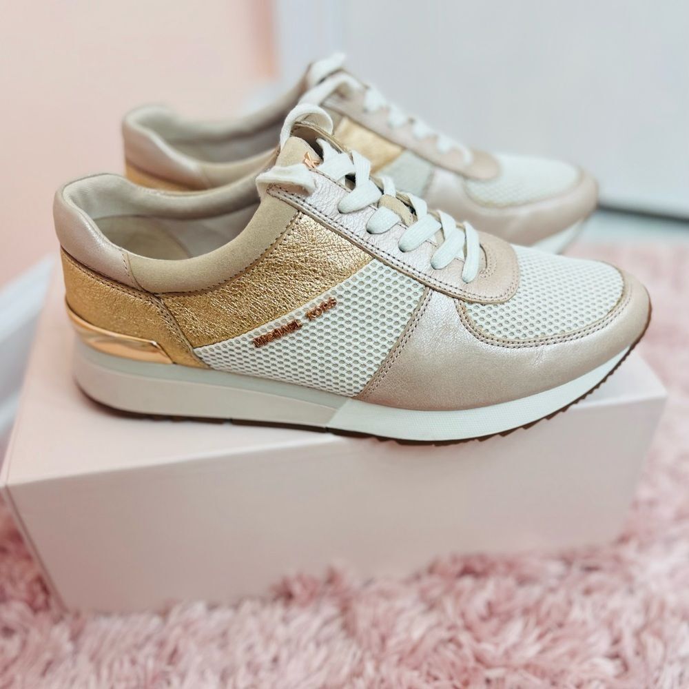Michael Kors Allie Leather Trainers Rose Gold size 8.5 - Picture 2 of 8